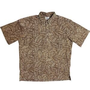 Reyn Spooner Hawaiian Shirt Men's L Brown Tropical Print Button Down Gauzy Beach